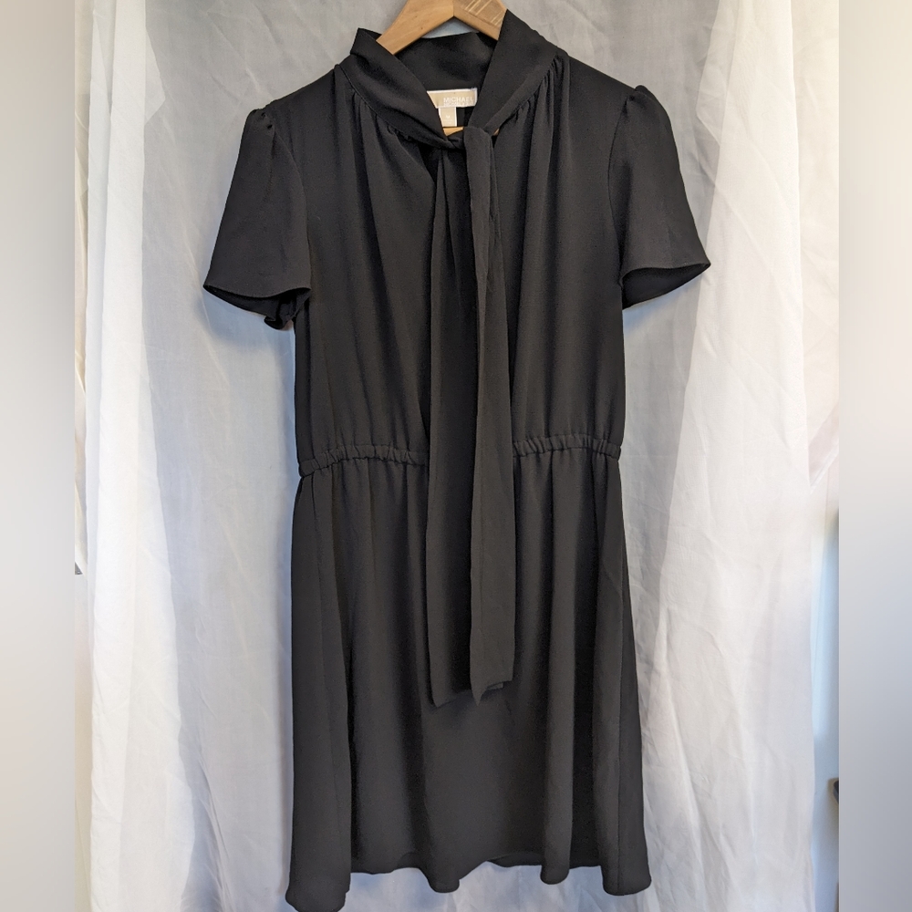 MICHAEL Michael Kors little black dress. Tie neck accent. EUC Size M